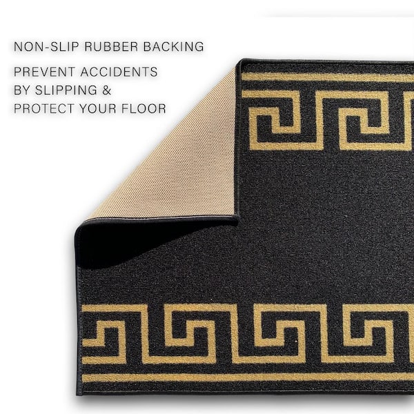 Greek Key Black and Gold 31 in. W x 12 ft. L Runner Rug/Stair Runner 31.2 sq. ft.