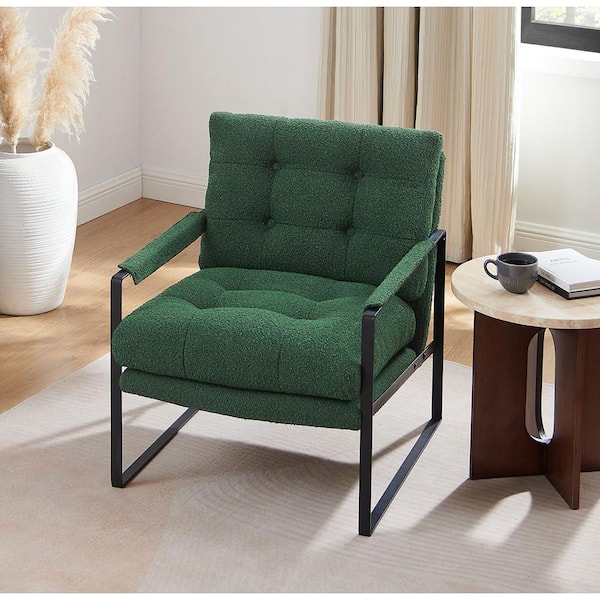 Mid-Century Modern Green Fabric Arm Chair with Metal Legs