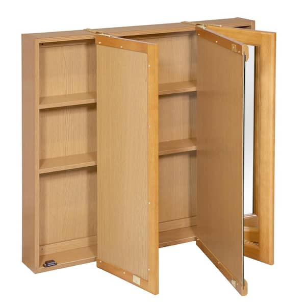 Design House Richland 36 in. W x 30 in. H x 4-4/5 in. D Framed Tri-View Surface-Mount Bathroom Medicine Cabinet in Nutmeg Oak