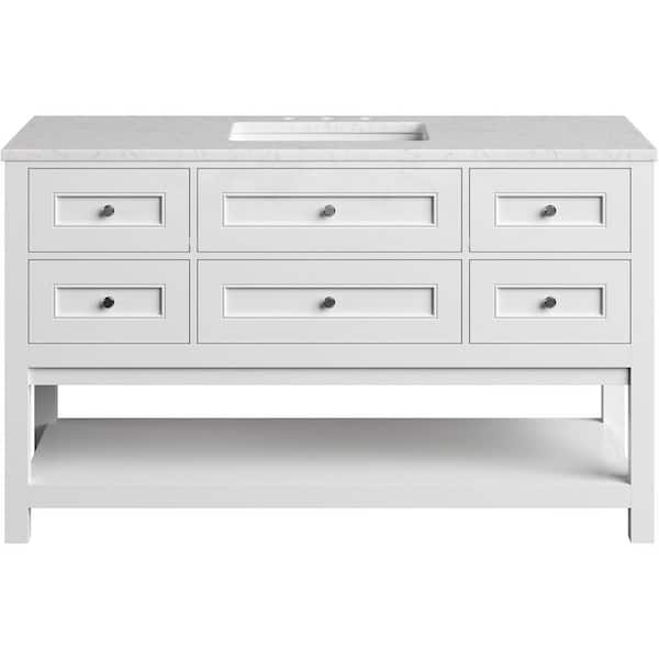 Hanover 55.12 in W x 22.05 in D x 33.46 in. H Roseville Vanity Cabinet with Sink Combo, 5 Drawers,White Cabinet