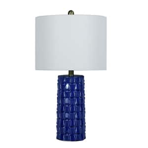 24.5 in. Blue Indoor Sculptured Column Table Lamp with Decorator Shade