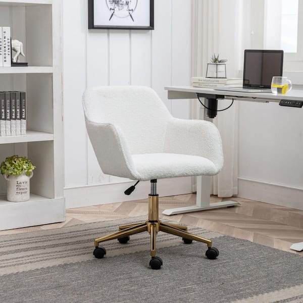 Teddy Fabric Swivel Chair, Gold Legs, White