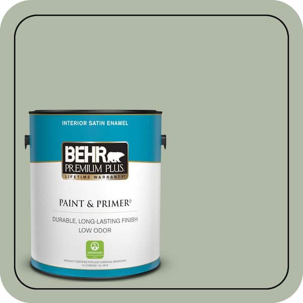 BEHR PREMIUM PLUS 1 gal. #N390-3 Jojoba Satin Enamel Low Odor Interior Paint & Primer