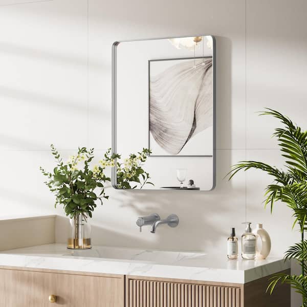 16 in. W x 24 in. H Small Modern Rectangle Stainless Steel Framed Bathroom Vainty Mirror Brushed Nickel