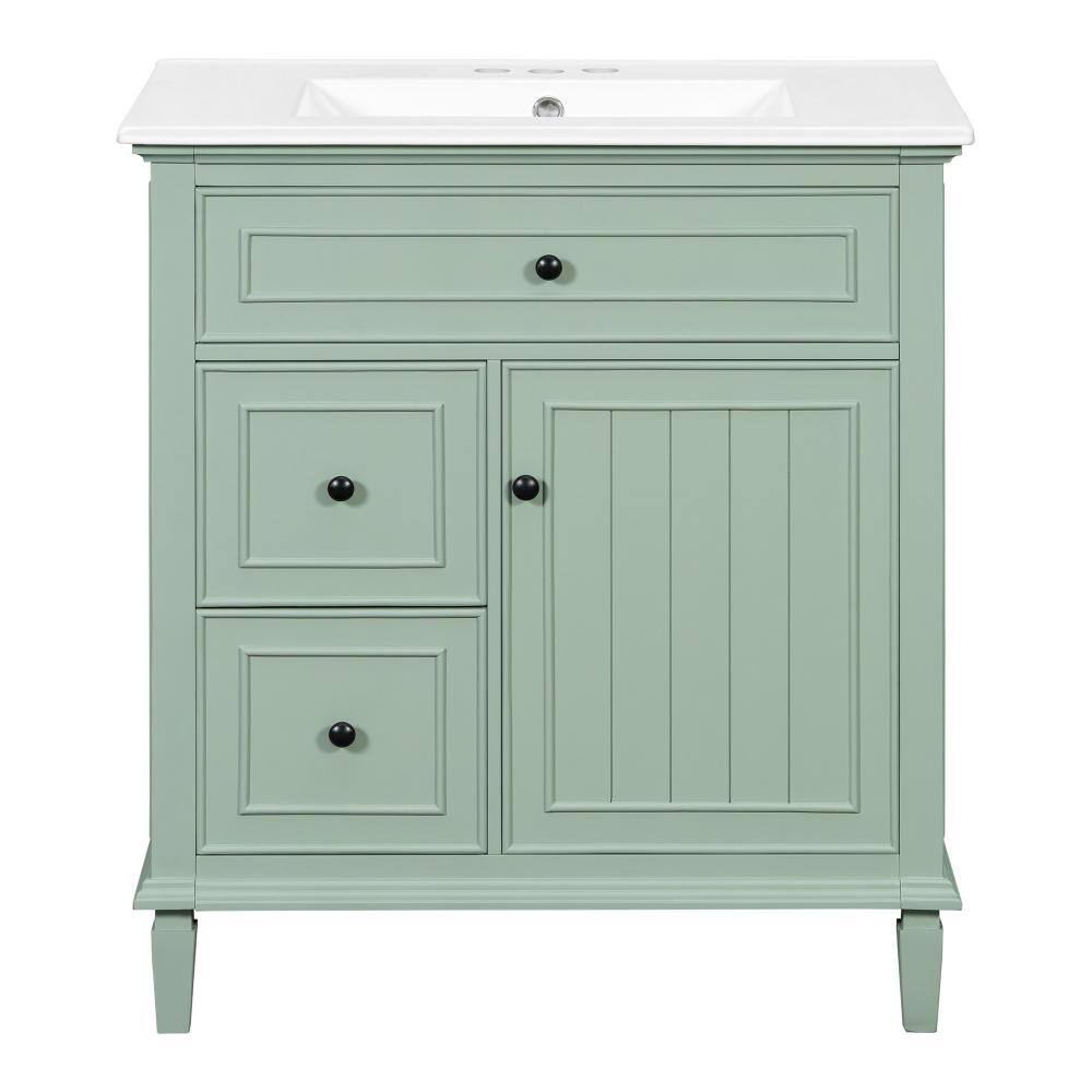 30 in. W Single Sink Freestanding Bath Vanity in Green with White Ceramic Top Unassembled price history on PriceWatchPro