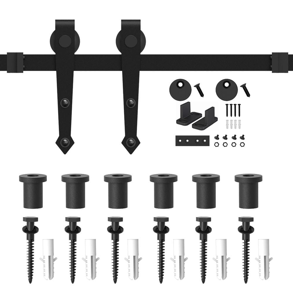 WINSOON 8 ft. Black Heavy-Duty Steel Rolling Barn Door Hardware Kit for ...