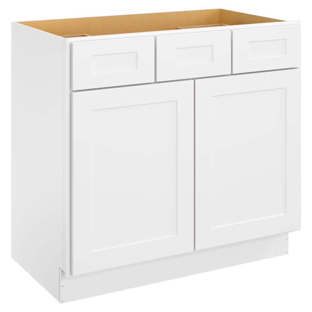 HOMEIBRO 36-in W X 21-in D X 34.5-in H in Shaker White Plywood Ready to Assemble Floor Vanity Sink Base Kitchen Cabinet -  HD-SW-VSD36-A