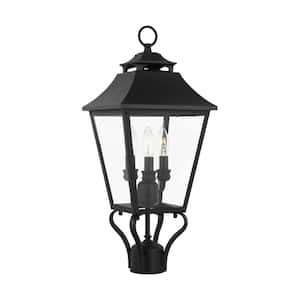 Galena 3-Light Black Stainless Steel Hardwired Weather Resistant Outdoor Post Light with Clear Seeded Glass with No Bulb