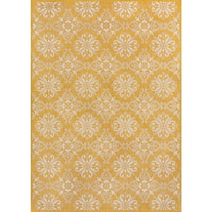 Amora Yellow/Cream 3 ft. x 5 ft. Traditional Mediterranean Tile Design Indoor/Outdoor Area Rug