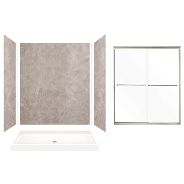 Transolid Expressions 32 in. x 60 in. x 72 in. Center Drain Alcove Shower Kit with Door in Dover Stone and Nickel Hardware