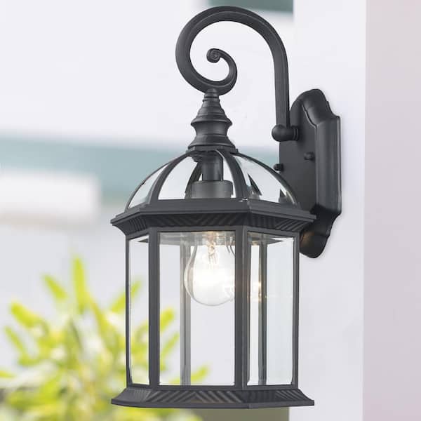 Wentworth 1-Light Small Black Outdoor Wall Light Fixture with Clear Glass