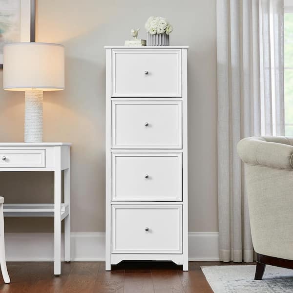 white wooden 4 drawer filing cabinet