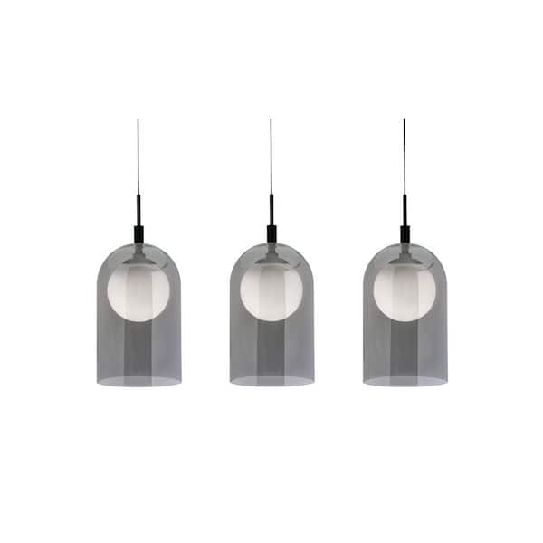 Kiran 45-Watt 3-Light Integrated LED Pendant Light Black with Black Painted Glass Shade