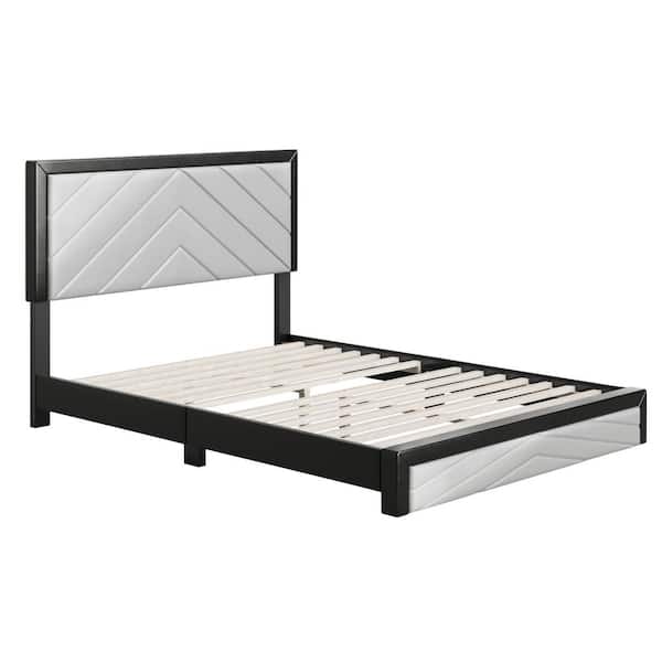 Arden Diagonal Faux Leather Platform Bed, Full, Black/Gray