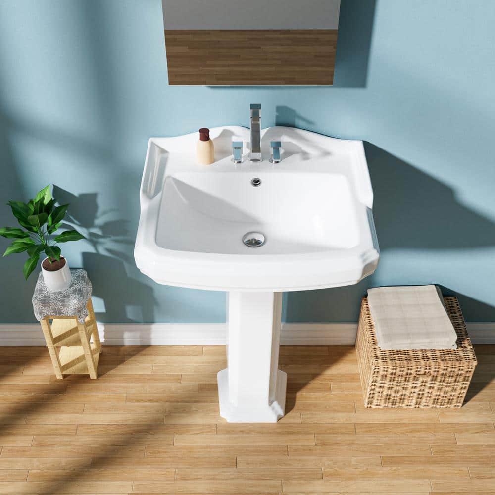 23-Inch White Ceramic Rectangular Pedestal Bathroom Sink