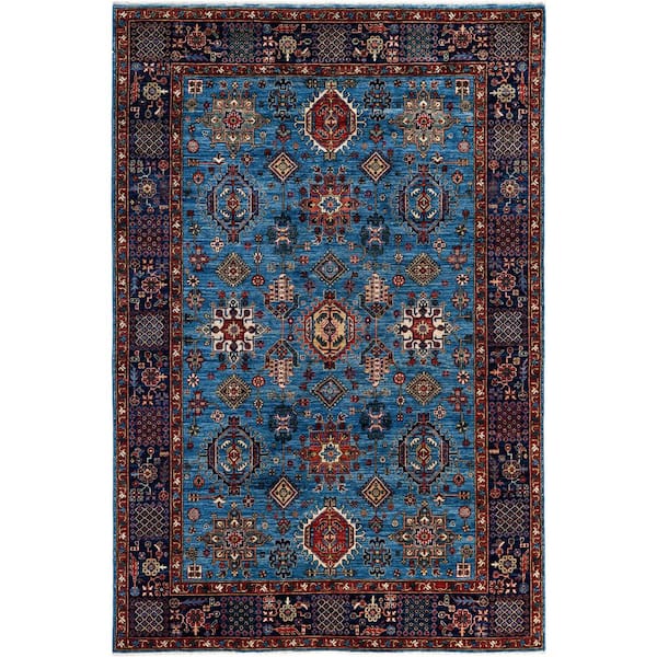 Serapi Light Blue 6 ft. x 9 ft. Tribal Wool Indoor Area Rug