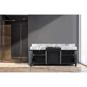 Zilara 80 in x 22 in D Black and Grey Double Bath Vanity and Castle Grey Marble Top