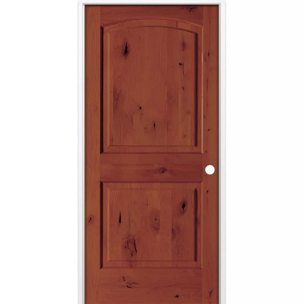 18 in. x 80 in. Rustic 2-Panel Arch Top Left-Hand Amaretto Stain Knotty Alder Wood Single Prehung Interior Door price history on PriceWatchPro