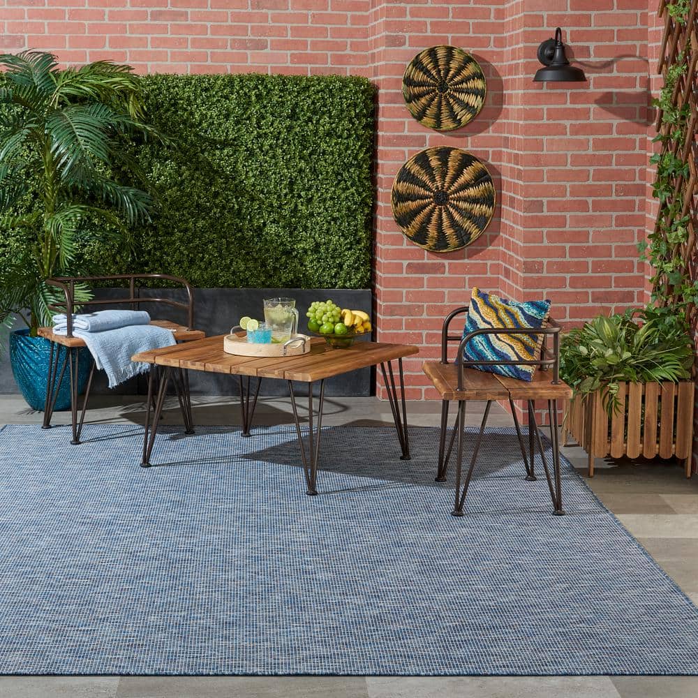 Reversible Easy-Care Navy Blue Synthetic 8' x 10' Area Rug