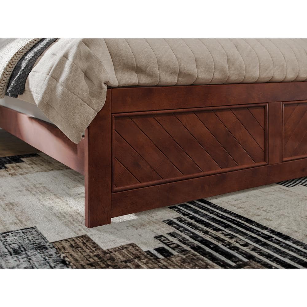 Canyon Walnut Wood Queen Bed Frame with Chevron Headboard