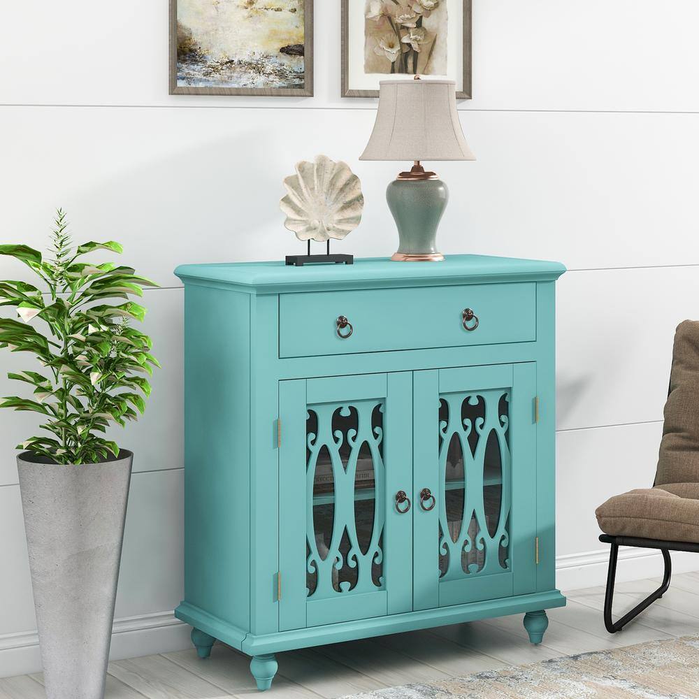 GODEER Navy Green Wood Accent Buffet Sideboard Storage Cabinet with ...