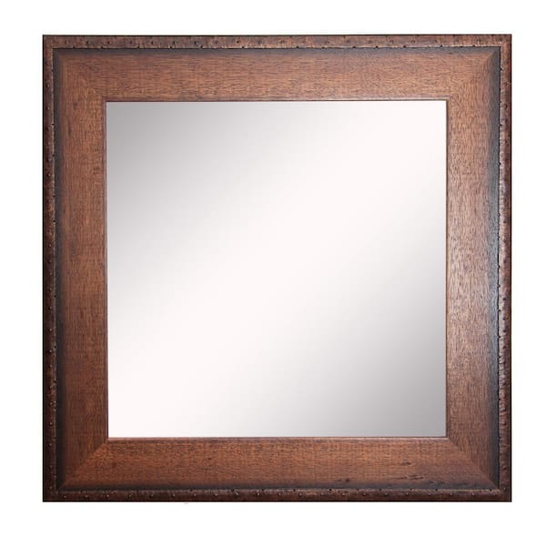 Unbranded 16 in. W x 16 in. H Framed Square Bathroom Vanity Mirror in Brown