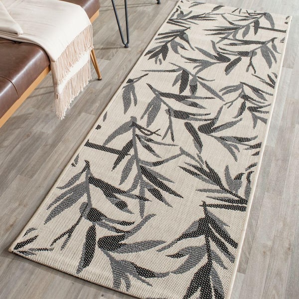 Courtyard Beige/Anthracite 2 ft. x 7 ft. Floral Indoor/Outdoor Patio  Runner Rug