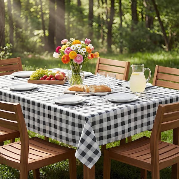 52'' X 70'' Checkered Tablecloth Vinyl Tablecloths with Flannel Backing Wipeable Spillproof Plastic Table Cover