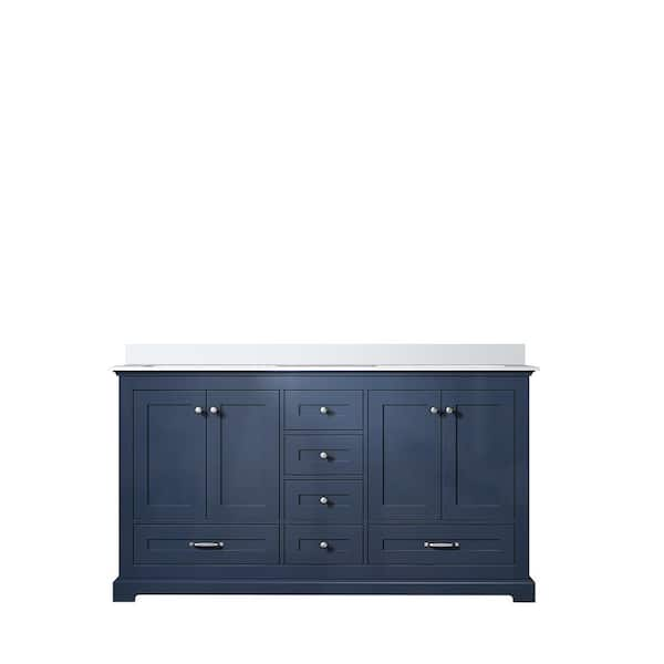 Dukes 60 in. W x 22 in. D Navy Blue Double Bath Vanity and White Quartz Top