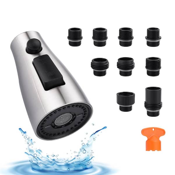 IVIGA 3-Function Sprayer Pull Down Kitchen Faucet Spray Head Replacement with 9-Adapter Kit in Brushed Nickel