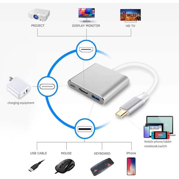 TOPTEK Hub USB-C 6-in-1 Con HDMI 4K, USB 3.0 - Adattatore Per MacBook, IPad Pro, PC
