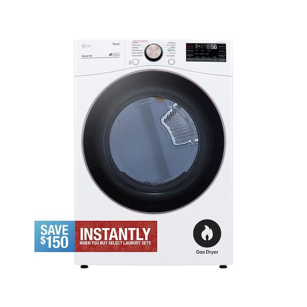 7.4 Cu. Ft. Vented SMART Stackable Gas Dryer in White with TurboSteam and Sensor Dry Technology