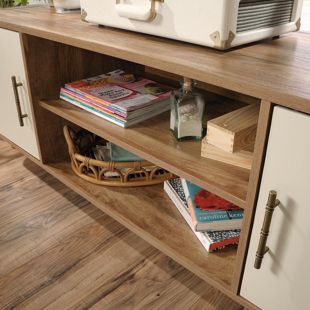 Sindoori Mango and Ivory Mid-Century Modern TV Stand with Cabinet