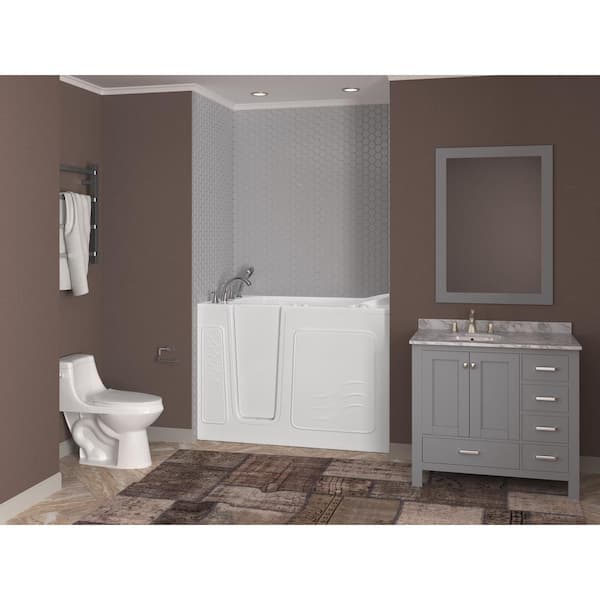 Safe Economy Series 30 in. L x 53 in. W Whirlpool Jetted Bathtub with Left Drain in White with Powered Fast Drain
