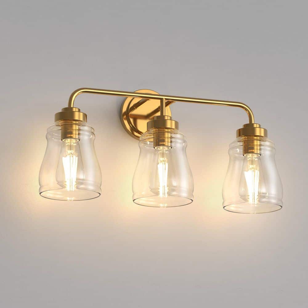 22 in. 3-Light Modern Gold Bell Vanity Light Bathroom Fixture with Clear Glass Shade for Bathroom Mirror or Dressing price history on PriceWatchPro
