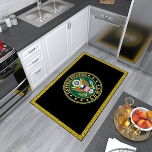 Black/Yellow 3 ft. x 5 ft. Washable Man Cave Bedroom US ARMY Logo Border Non-Slip Area Rug
