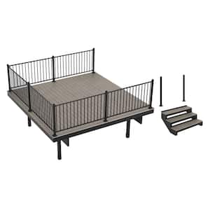 Infinity IS Freestanding 12 ft. x 12 ft. Caribbean Coral Grey Composite Deck 3 Step Kit with Steel Frame and Steel Rail