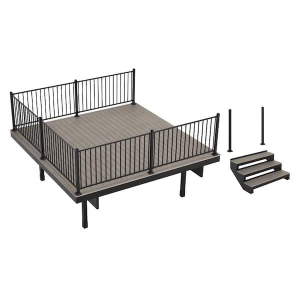 FORTRESS Infinity IS Freestanding 12 ft. x 12 ft. Caribbean Coral Grey Composite Deck 3 Step Kit with Steel Frame and Steel Rail