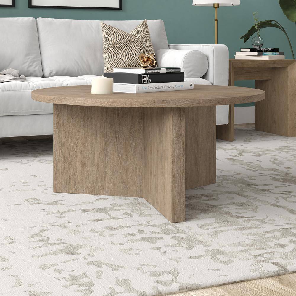Anders 36" Round Antiqued Gray Oak Coffee Table