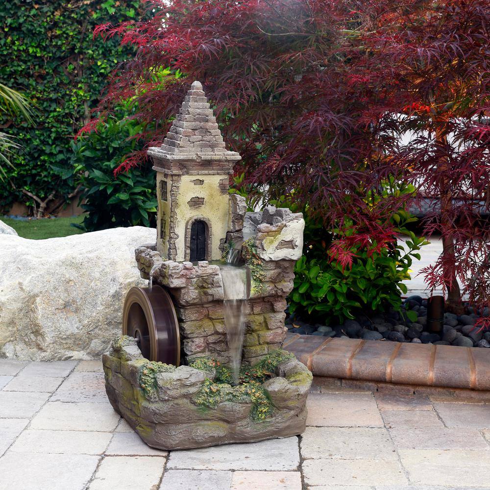 Fairy Castle Bronze Finish Tiered Fountain with Waterwheel