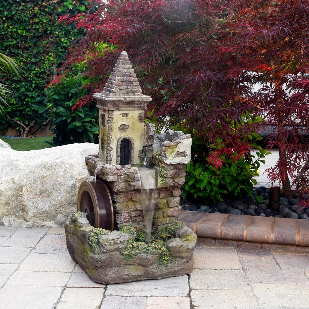 Fairy Castle Bronze Finish Tiered Fountain with Waterwheel