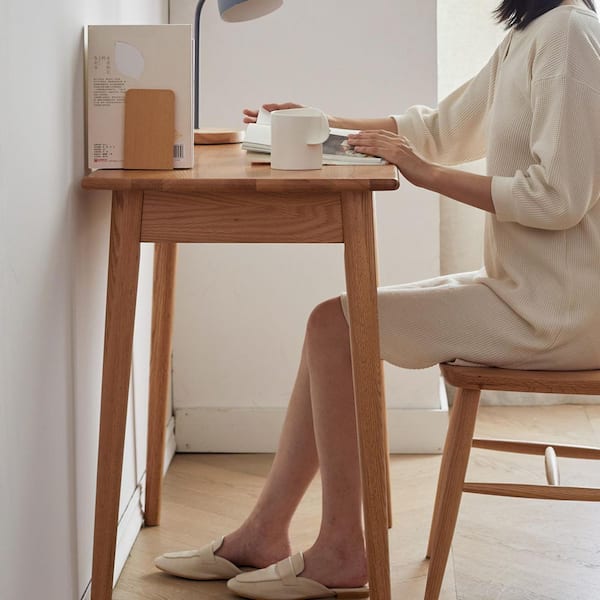 Flourishing 39.37 in. W Brown Wood Drawer Computer Desk with Storage, Rounded Corners Designed, Oak