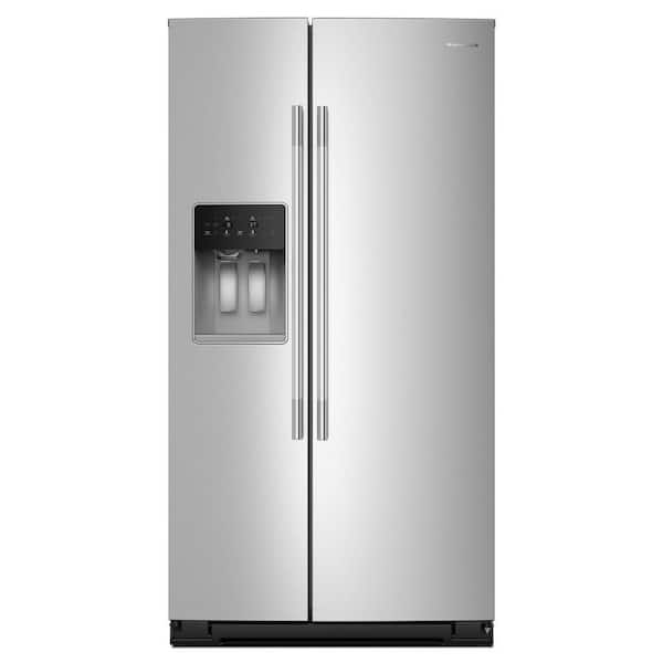 KitchenAid 36 in. 20.8 cu. ft. Counter Depth Side-by-Side Refrigerator in Stainless Steel with Exterior Ice and Water Dispenser