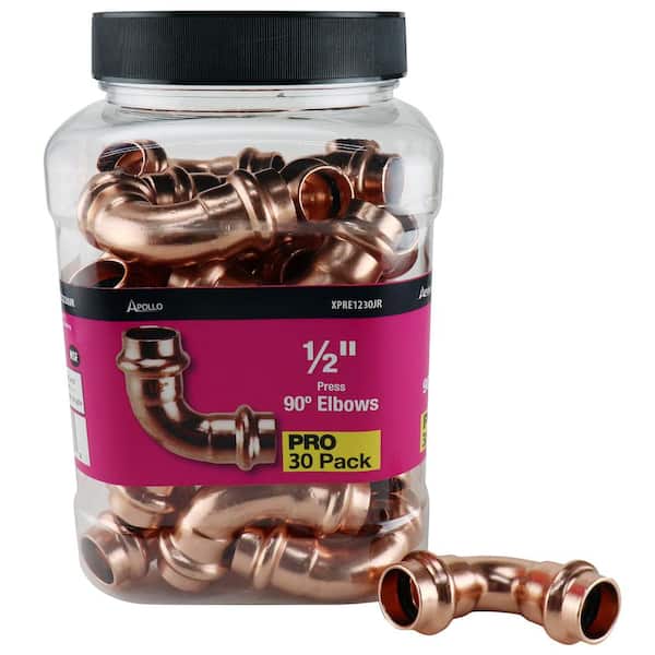 1/2 in. x 1/2 in. Copper 90-degree Press x Press Elbow Fitting Pro Pack (30-Pack)