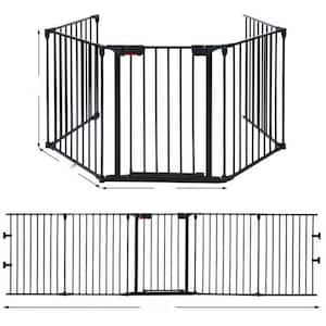 115 in. L Metal 5 Panel Adjustable Wide Fireplace Garden Fence Black