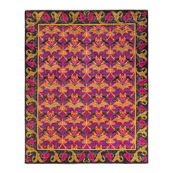Arts and Crafts 8 ft. x 10 ft. Purple  Floral Wool Indoor Area Rug
