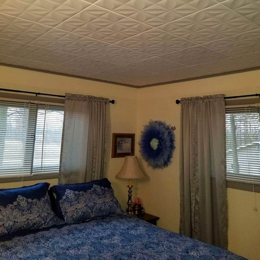 White Heron Faux Tin 2x2 Polystyrene Glue-Up Ceiling Tile