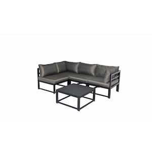 Outdoor Furniture Set, 5 Pieces Aluminum Sectional Sofa Set with Gray Cushion and Coffee Table - 2 Cornerplus 2 Middle