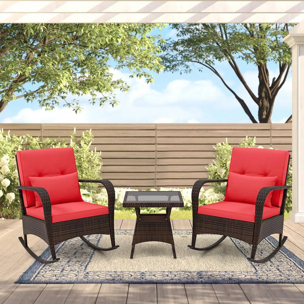 3-Piece Wicker Patio Conversation Set with Red Cushions price history on PriceWatchPro