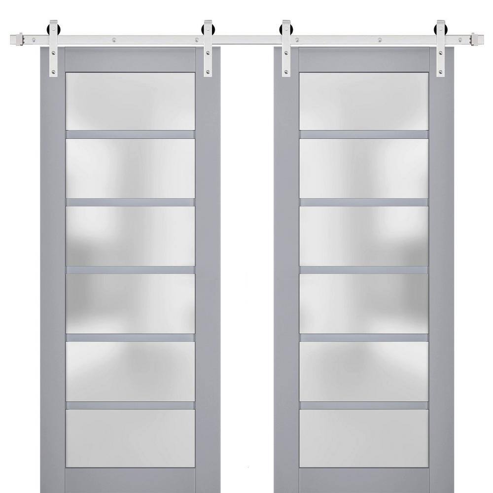 Assemble Required 28 in. x 84 in. 2-Panel Frosted Glass Matte Grey Solid Wood Sliding Barn Door with Hardware Kit price history on PriceWatchPro